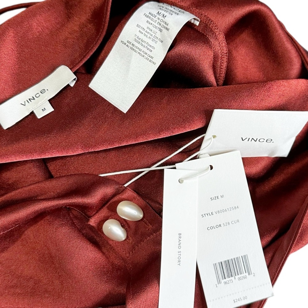 VINCE. Draped Satin Halter Blouse, Red, Medium - Picture 12 of 13